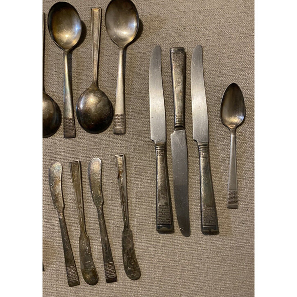 Vtg National Silver Co Silverware King Edward Cavalcade 22 Pc Set Antique